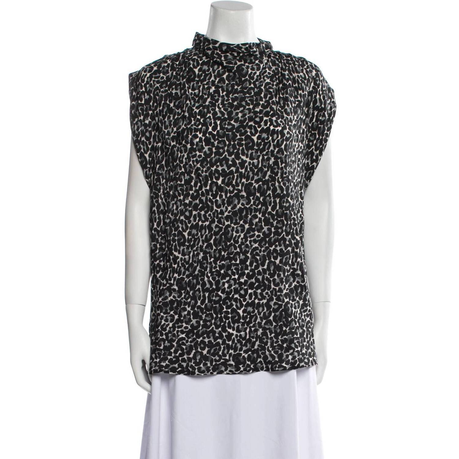 New Callas Milano Women's Animal Print Mock Neck Blouse In Black
